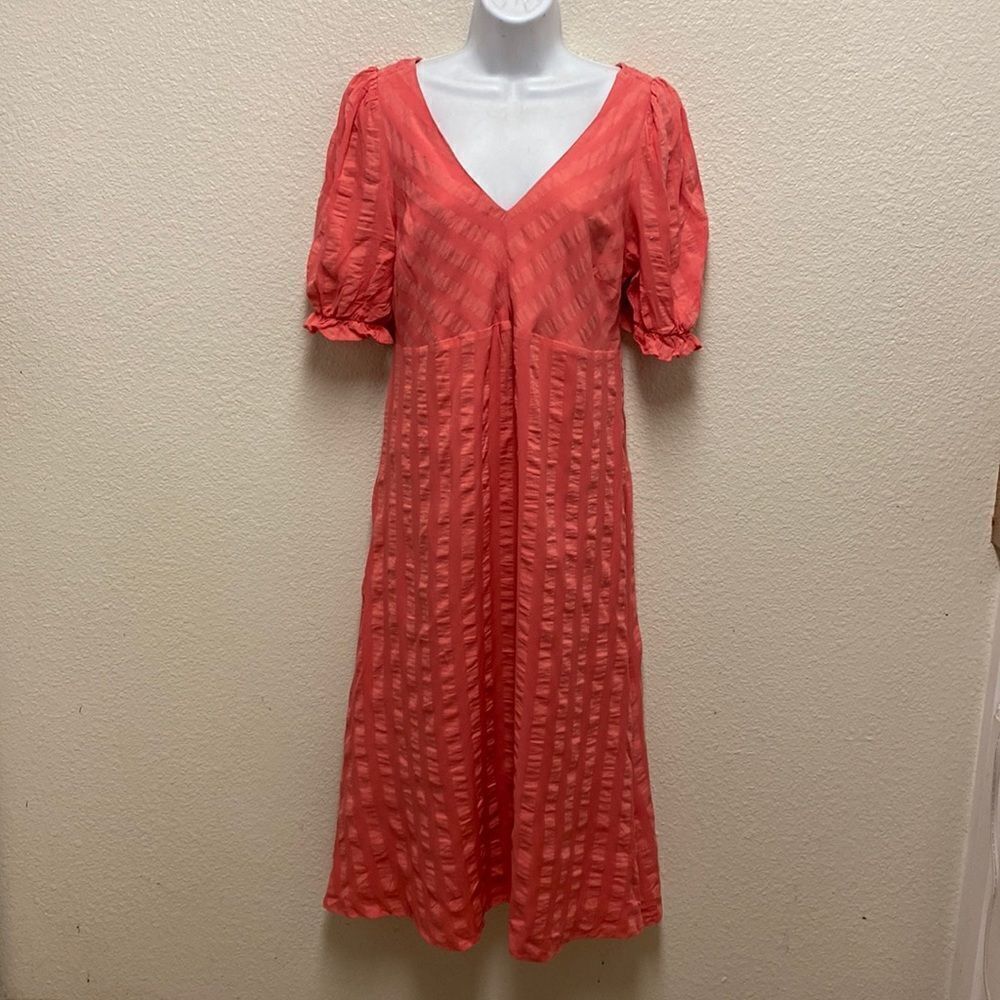 The Nines by HATCH Coral Puff Sleeve Smocked Maternity Midi Dress Small